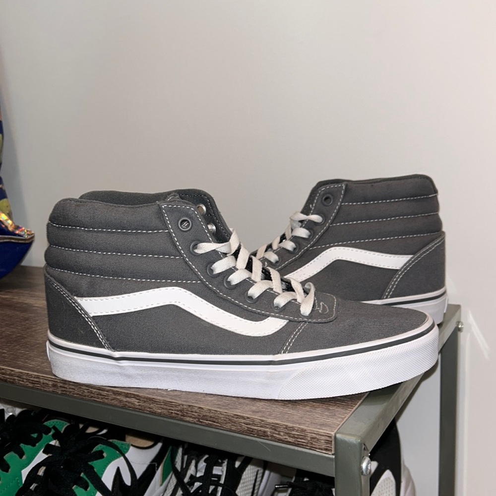 Grey and white high top Vans, Size 9 US